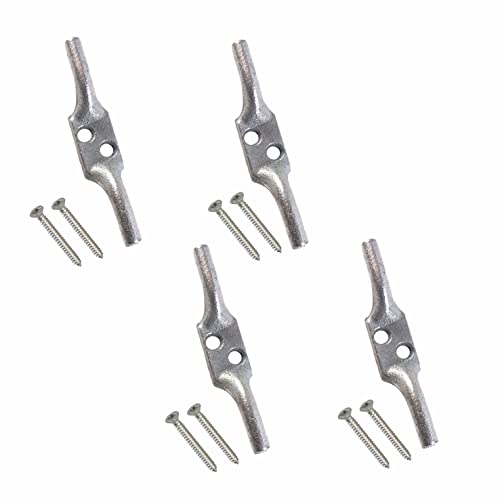 Image of SUL Cleat Hook 100mm Heavy Duty Galvanised Rope Cord Cleat Hook, Flagpole Trailer Rope Tiebacks Roman Blind Cord Hooks for Washing Line with Screws - 4 Inch (4 PK), Silver