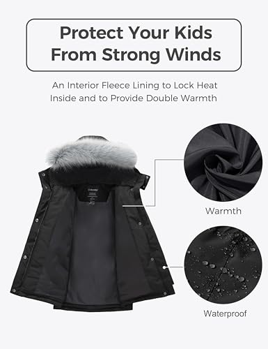 Image of Wantdo Girls' Long Winter Coat Waterproof Puffer Jacket Warm Parka Hooded