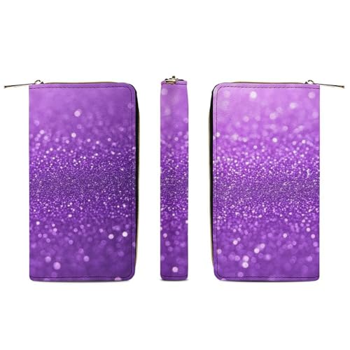 Girl's Long PU Wallet, Travel Purse Fashion Design, Huge Storage Capacity Purse, Cute Decor Zipper Wallet Purple Glitter Sparkle Pattern3