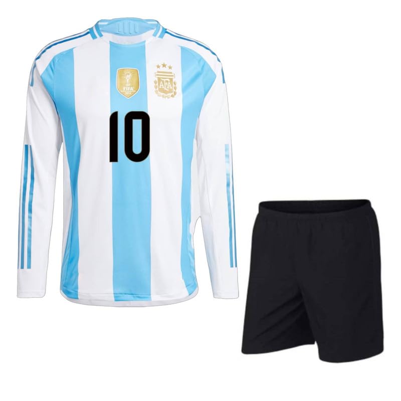 White Blue Argeentinaa Meesii 10 Football Jersey with Shorts 2024 for (Kids & Men & Boys)
