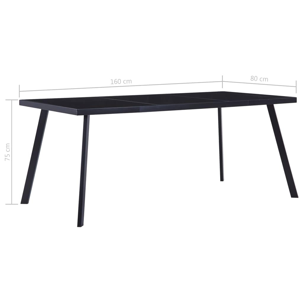 Table à manger noire 160 x 80 x 75 cm, verre trempé, table de cuisine moderne pour 6 personnes, meuble de salle à manger stable