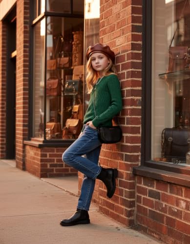 Image of Arshiner Girls Sweaters Long Sleeve Crew Neck Pullover Sweater Jumper Tops
