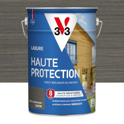 V33 Lasure Bois extérieur Gris anthracite satin - Haute Protection 8 ans - Haute résistance...