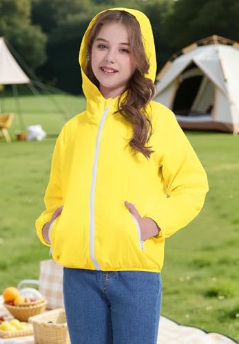 Image of Zando Lightweight Girls Rain Jacket - Hooded Windbreaker Water-Resistant Girls' Outerwear Jackets & Coats for Kids 4-10Y