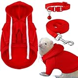 Cunno 3 Pcs Ferret Accessories Soft Ferret Sweatshirt Safe Bell Collar Snow Marten Harness and Leash Set for Hamster Guinea Pig Chinchilla Teacup Chihuahua(Red)