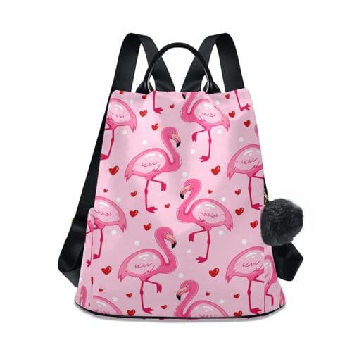 Sac à dos antivol femme flamant rose avec plusieurs poches imprimé décontracté