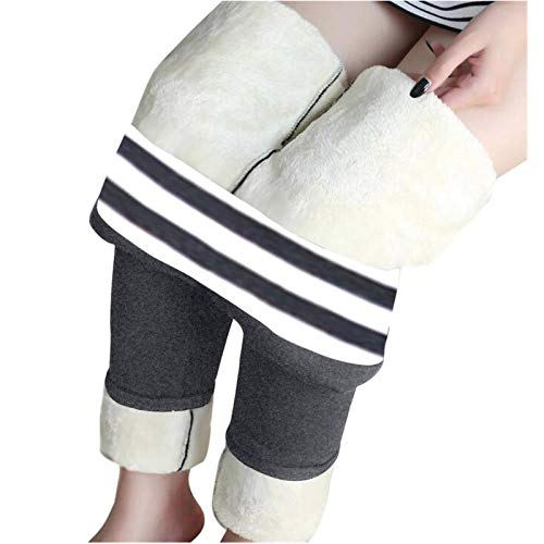 Leggings Damen High Waist mit Streifen Strumpfhosen mit Fell Gefüttert Slim Lange Elastische Yogahosen Winter Plus Samtdick Blickdichte