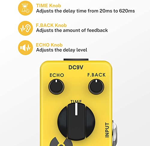 Donner Delay Guitare Pédale d’effet, Yellow Fall Pédale Delay Guitare Electrique True Bypass - Les Beatles, Paul McCartney, John Lennon, RIngo Starr, George Harrison Donner Delay Guitare Pédale d'effet, Yellow Fall Pédale Delay Guitare Electrique True Bypass – Image 4