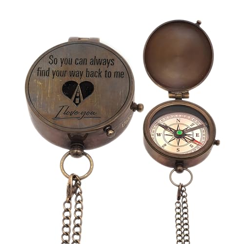 Brújula de bolsillo grabada "Way Back To Me-Compass" de latón sólido con estuche de cuero miniatura 4