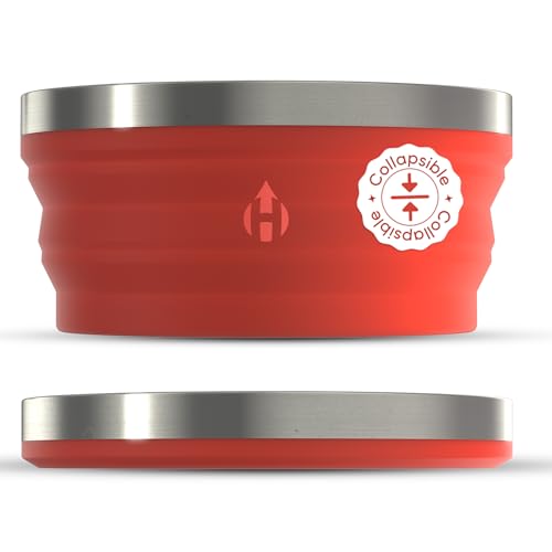 HYDAWAY Collapsible Bowl - 1 Quart (950ml) I Large Collapsible Bowls for Camping, RV, Hiking, Backpacking, Travel, Kids & Pets, Portable Dog Water Bowl, Silicone Bowls Collapse to 1-inch, Steel Rim
