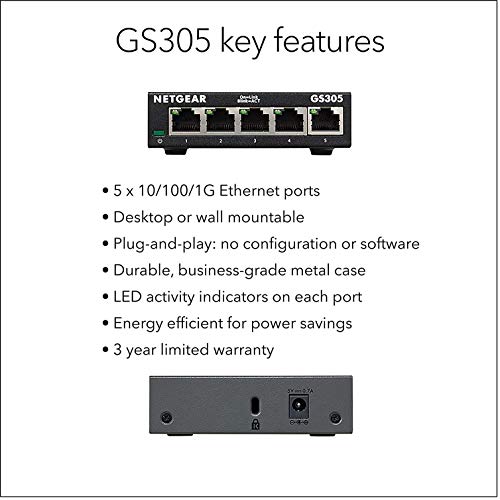 Netgear GS205 Commutateur Ethernet Non géré. 5 Port | Metal Case