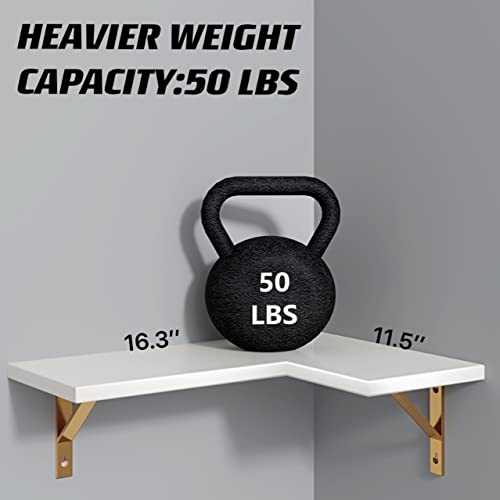 Seocry White Corner Floating Shelves Set Of 4, Storage Shelves Wall Mounted With Gold Brackets, Wall Shelves Decor For Living Room, Bathroom, Kitchen, Bedroom, Nursery Room And Office (Gold-White) #TOP2