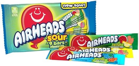Airheads Sour Full-Size Candy Bars, Taffy Variety Pack, 9 Count Bag