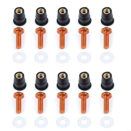 10 Stück M5 x 15 mm Motorrad-Windschutzscheiben-Mutter- und Schrauben-Set für Motorrad-Wartung (orange-rot) 10 Stück M5 x 15 mm Motorrad-Windschutzscheiben-Mutter- und Schrauben-Set für Motorrad-Wartung (orange-rot)