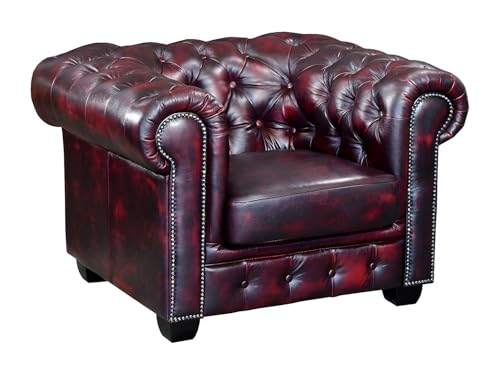 Vente-unique Chesterfield Ledersessel Brenton - Vintage Leder - Rot-Schwarz