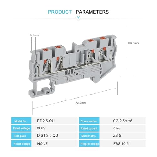Bornier à insertion PT 2.5-QU rail DIN 4 conducteurs fil 2.5mm