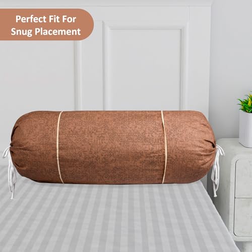 Image of Urbane Home Set of 4 Bolster /Side Pillow Cover | 16 inchx32 inch Cylindrical Masland /Masand Long Pillow Cover For Diwan Pillows | Plain Brown