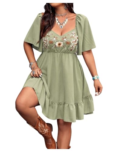 Image of Verdusa Women's Plus Size Western Boho Floral Dress Cowgirl Country Concert Vacation Outfits Flowy Summer Dresses