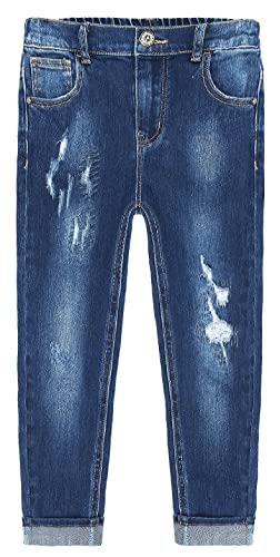 KIDSCOOL SPACE Girls Jeans,Elastic Waist Back Ripped Fashion Soft Denim Pants