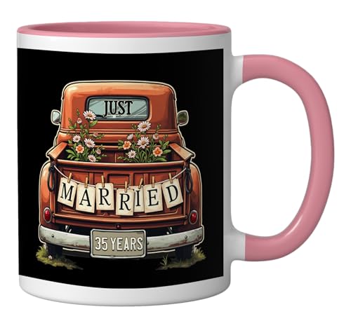 Taza cerámica pareja aniversario 35 años rosa/blanco miniatura 2