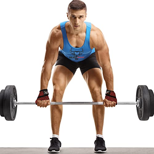 BEAST RAGE Figuur 8 gewichtheffen riemen Professionele gewatteerde ondersteuning Fitness Deadlift Powerlifters Katoenen bandjes Gym Polsbandjes (zwart/rood) - Afbeelding 6