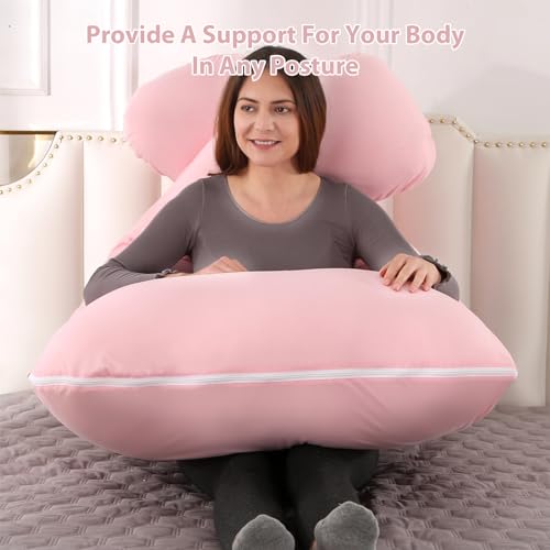 Image of Amagoing Pregnancy Pillow, 57 Inch U Shaped Maternity Full Body Pillow for Sleeping, Support for Women with Hip, Leg, Back Pain, Washable Jersey Cover, Gift for Pregnant Women (Pink)