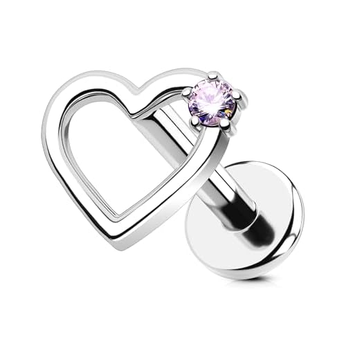 OUFER Heart Helix Earrings, G23 Solid Titanium Flat Back Stud Earrings 16G Internally Threaded Dainty Helix Cartilage Tragus Piercing Jewelry for Women Men Pink 16g 6mm