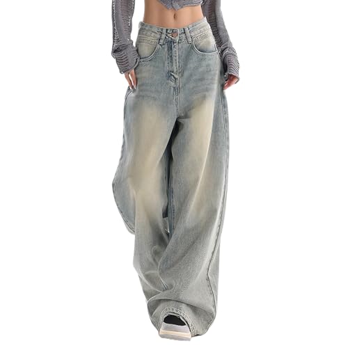 Viatabuna Women's Baggy Wide Leg Jeans Casual High Waisted Washed Retro Denim Pants Y2K Loose Fit 90s Mom Boyfriend Jeans