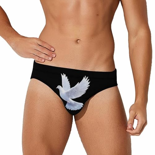 White Dove-Bird Peace Men's Swim Briefs Low Waist Bikini Swimsuit Underwear Beach Swimwear