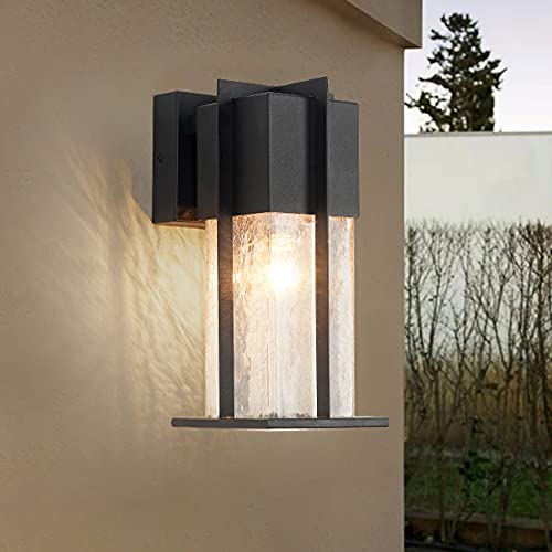 Outdoor Wall Light Fixtures with Crack-Like Glass Shade Modern Outdoor Wall Sconce Exterior Light Fixture IP65 Waterproof Front Porch Light Wall Mount for Entryway, Courtyard, Doorway, 10.8