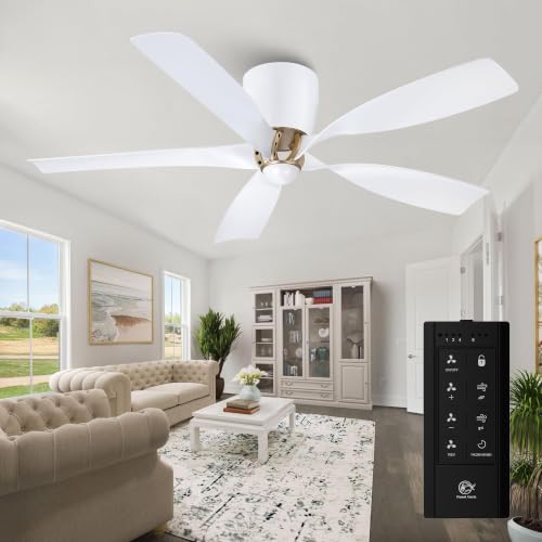 Parrot Uncle Ceiling Fan No Light, 52 Inch White Ceiling Fan with Remote