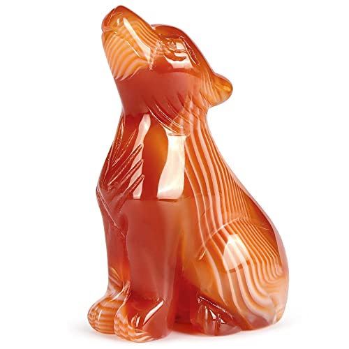 SM SMQARTCRYSTAL 2" Red Banded Carnelian Carved Crystal Wolf Statue and Figurine Ornament Wildlife Animal Wolves Sculpture Wolf Gifts For Men Women - Image 2