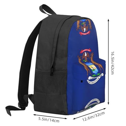 Michigan State Flag Large Capacity Travel Backpack - Polyester Backpack,Multi-Functional Storage Bag3