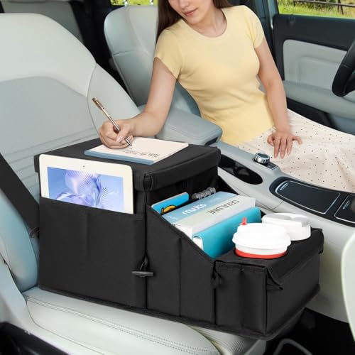Image of Car organizer for kids ,Backseat Organizer for Kids and Passenger Seat Organizer for Adults ,Car Seat Cooler and Warmer with Cup Holders and Convertible Tray Lid(Black)