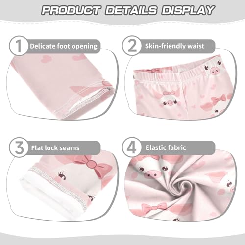 Pig Faces Girls' Leggings Toddler Doodles Pink Bows Kids Yoga Pants Dance Active Tights 4T3