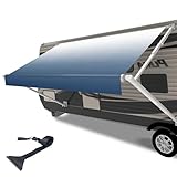 CYLAND RV Awning Fabric Replacement,Camper Trailer Motorized Awning Replacement for Motorhome,Heavy Duty Weatherproof 18.5oz Outdoor Vinyl RV Canopy 17'(Fabric 16'2') Blue Fade