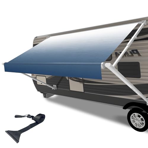 CYLAND 11ft RV Awning Fabric Replacement Compatible with Dometic, Carefree, Solera - Heavy Duty 18.5oz Vinyl Waterproof Canopy for Camper Trailer (Fabric 10'2") Blue Fade