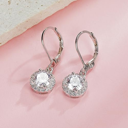 MDFUN Dangle Earrings 18K White Gold Plated Round Princess Halo Square Heart Teardrop Eye Cut Clear Cubic Zirconia Drop Earrings for Women Hypoallergenic4