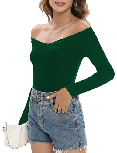 Image of Sarin Mathews Womens Shirts Off The Shoulder Tops Sexy V Neck Slim Fit Shirts Tops Blouses