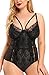 Plus Size Lingerie for Women - Sexy Strappy Harness Top Eyelash Lace Bodysuit Naughty Bottom Mesh Teddy Outfit(663a,Black,2XL)