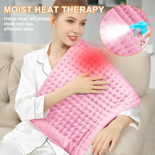 Image of Deepsoon Heating Pad,Electric Heating Pads for Back,Neck,Moist Heating Pad for Abdomen Shoulder Knee Legs,Dry /Moist Heat&Auto Shut Off,Mother's Day Birthday for Men and Women,BabyPink,33x17 Inch