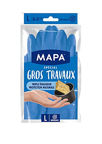 MAPA - Gros Travaux - Gants de Ménage Doublure Textile et Triple Epaisseur - Idéal gros travaux d'intérieur - 1 paire - Taille L