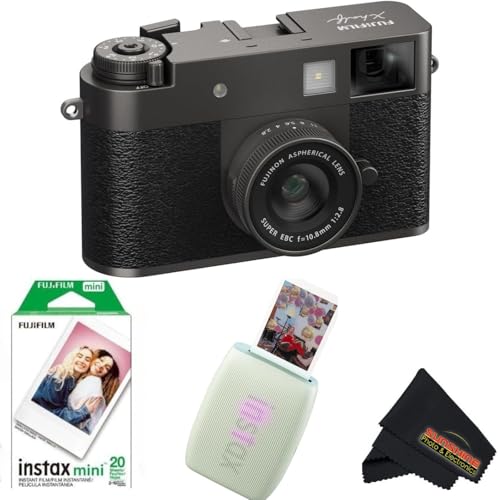 Image of FUJIFILM X Half Digital Camera with Fujifilm Instax Mini Link 3 Smartphone Printer and Sunshine Microfiber Cleaning Cloth... (Charcoal Silver, Sage Green Printer + 20 Sheets)