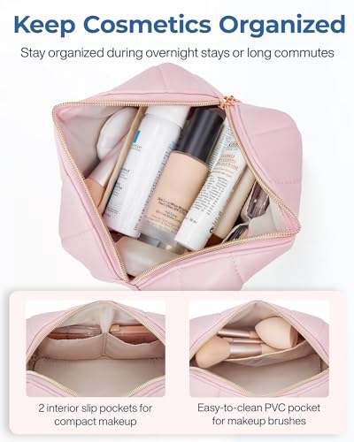 BAGSMART Small Makeup Bag PU Leather Travel Makeup Bag Organizer Makeup Pouch, Portable Cosmetic Bags for Women, Cute Make Up Bag for Travel Size Toiletries Accessories Brushes (Purple)3