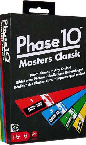 Phase 10 Masters card game box showing the 60 phase target cards