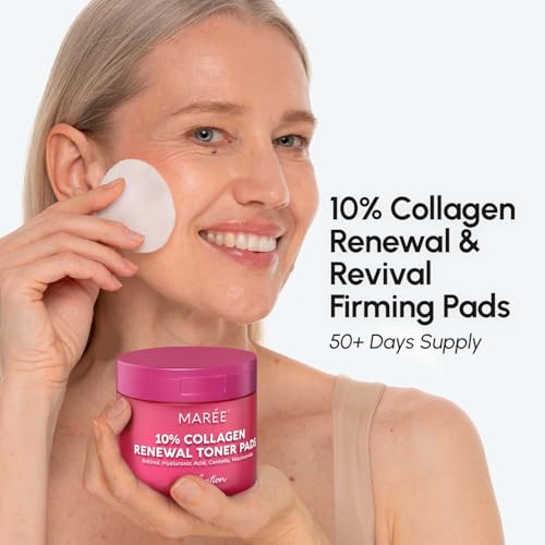Image of MAREE Collagen Acne Clearing Polishes - Toner Pads with Retinol - Minimizing Wrinkle Zero Pore Pads - Hydrating Toning Collagen Pad with Retinol & Centella Device - Anti Aging Brightening Wipes