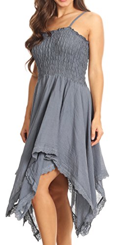 Image of Sakkas Ella Smocked Bodice Spaghetti Strap Double Layered Dress
