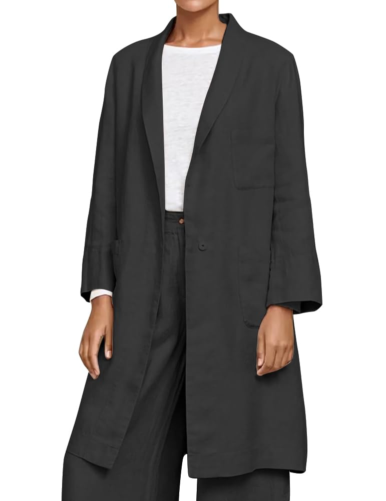 IDEALSANXUN Womens Long Cotton Linen Blazer Casual Lightweight Spring Jackets
