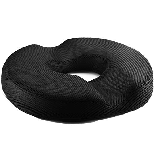 Donut Pillow for Tailbone Pain, Hemorrhoid Tailbone Donut Firm Pillow Memory Foam Seat Cushion Pain Relief for Hemorrhoid Treatment, Coccyx, Prostate, Sciatica, Surgery (Black)