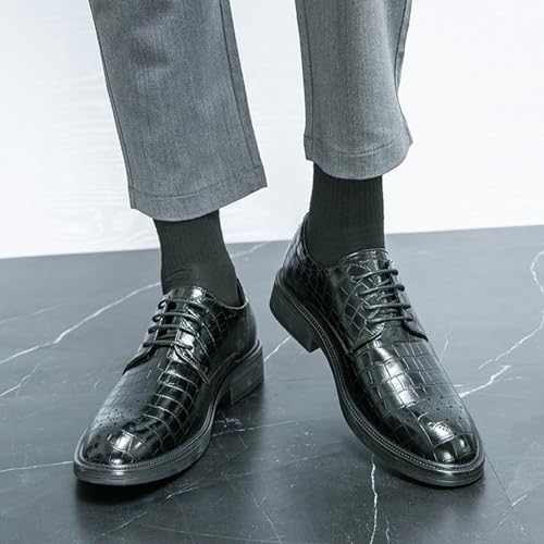 Mens Modern Fashion Oxfords Dress Shoes, Round Toe Lace-up Business Derby Classic Tuxedo Shoes3